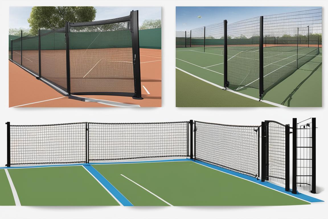 An image showing different styles of fencing suitable for both tennis courts and home use. The image